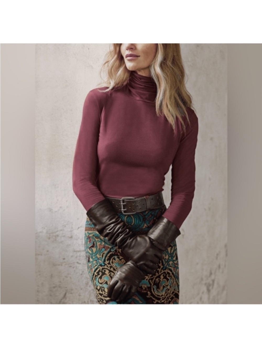 Peruvian Connection Extreme T neck Top Sz XL Purple Turtle Neck
